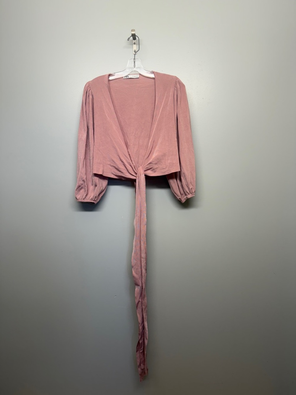 ZARA Dusty Pink Cardigan Front Tie Long Detail Top